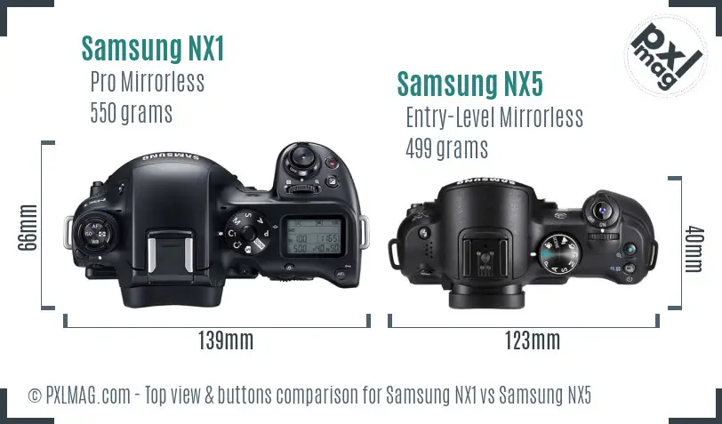 Samsung NX1 vs Samsung NX5 top view buttons comparison