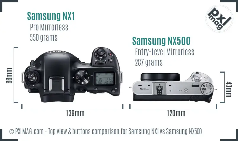 Samsung NX1 vs Samsung NX500 top view buttons comparison