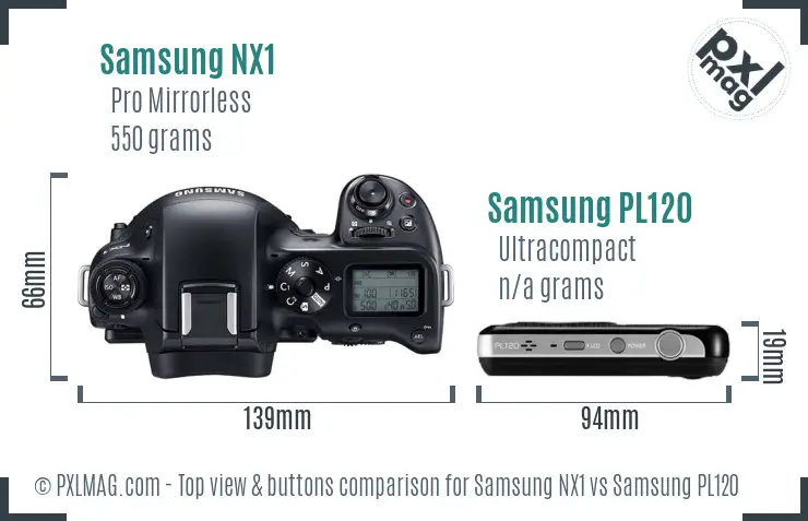 Samsung NX1 vs Samsung PL120 top view buttons comparison