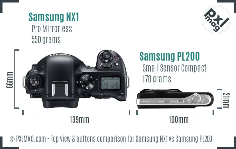 Samsung NX1 vs Samsung PL200 top view buttons comparison