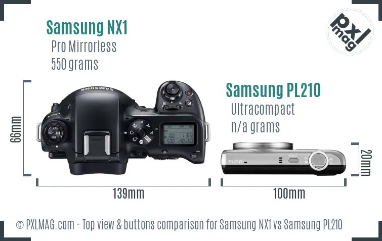 Samsung NX1 vs Samsung PL210 top view buttons comparison