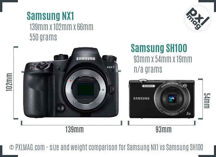 Samsung NX1 vs Samsung SH100 size comparison