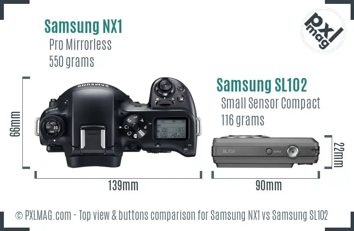 Samsung NX1 vs Samsung SL102 top view buttons comparison