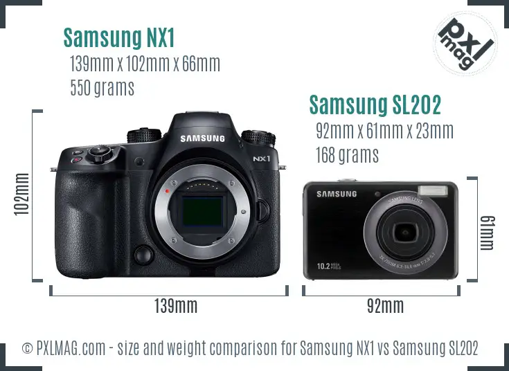 Samsung NX1 vs Samsung SL202 size comparison