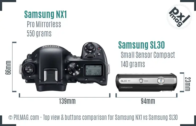 Samsung NX1 vs Samsung SL30 top view buttons comparison