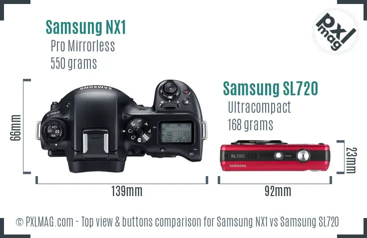 Samsung NX1 vs Samsung SL720 top view buttons comparison