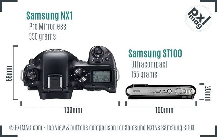 Samsung NX1 vs Samsung ST100 top view buttons comparison