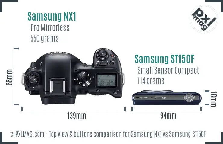 Samsung NX1 vs Samsung ST150F top view buttons comparison