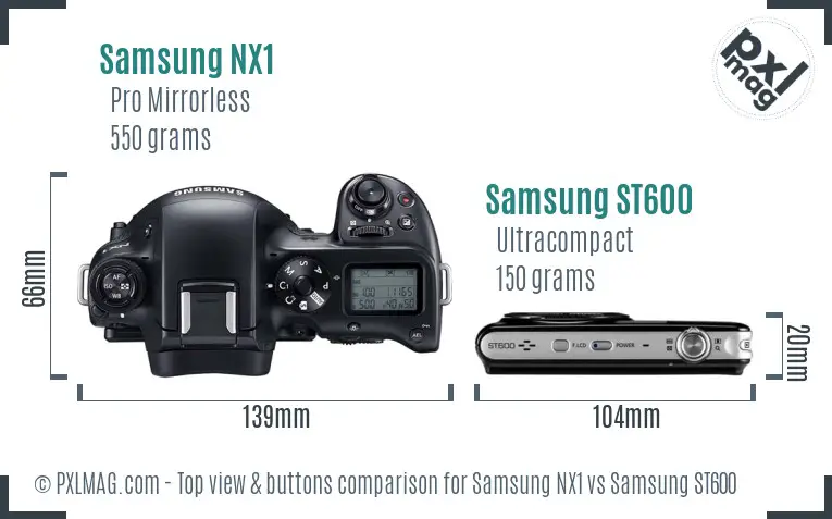 Samsung NX1 vs Samsung ST600 top view buttons comparison