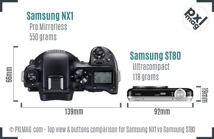 Samsung NX1 vs Samsung ST80 top view buttons comparison