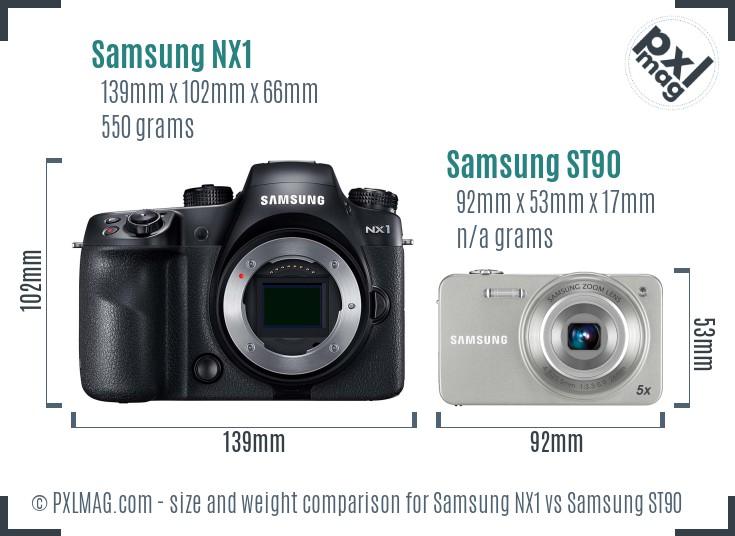 Samsung NX1 vs Samsung ST90 size comparison