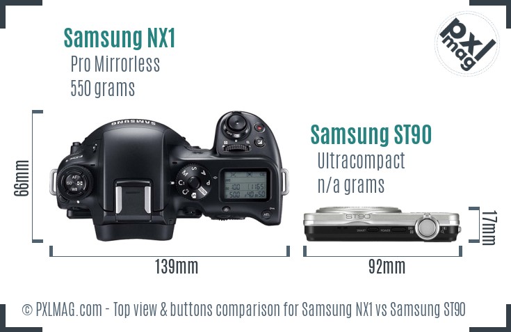 Samsung NX1 vs Samsung ST90 top view buttons comparison