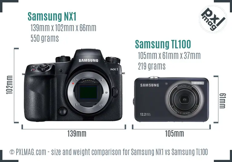 Samsung NX1 vs Samsung TL100 size comparison