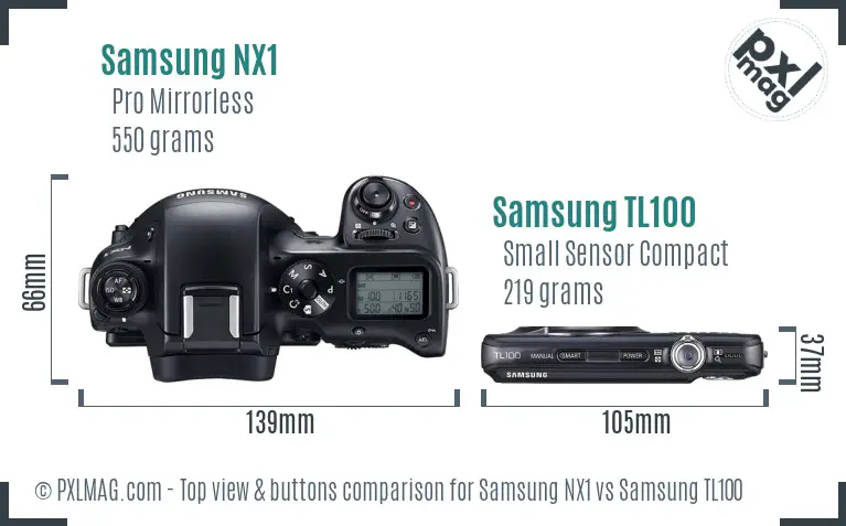 Samsung NX1 vs Samsung TL100 top view buttons comparison