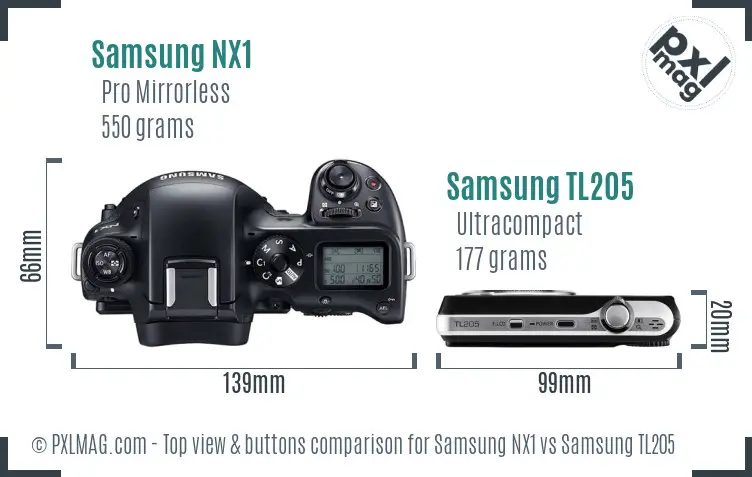 Samsung NX1 vs Samsung TL205 top view buttons comparison