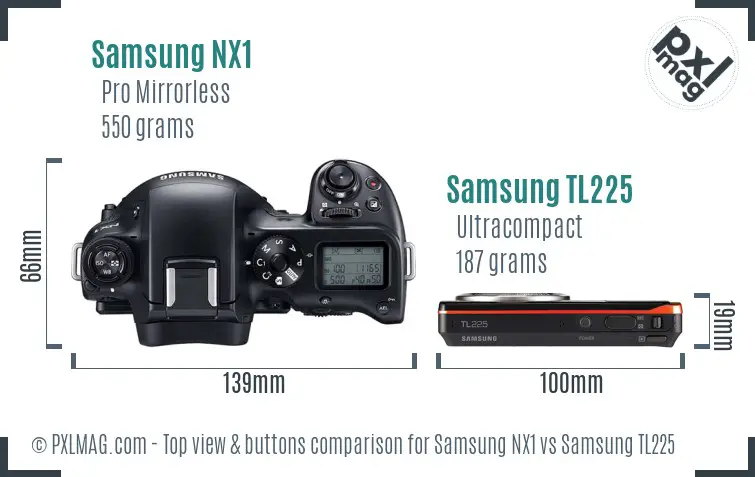 Samsung NX1 vs Samsung TL225 top view buttons comparison