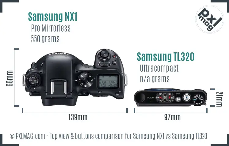 Samsung NX1 vs Samsung TL320 top view buttons comparison