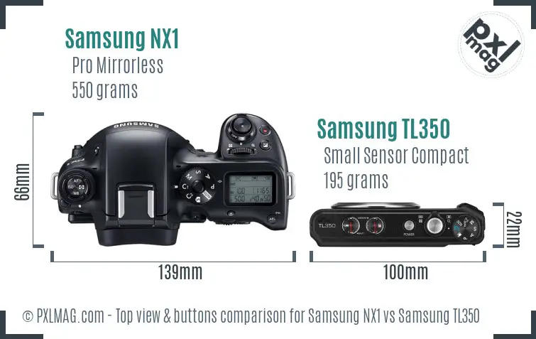 Samsung NX1 vs Samsung TL350 top view buttons comparison