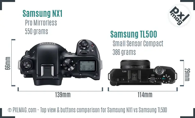 Samsung NX1 vs Samsung TL500 top view buttons comparison