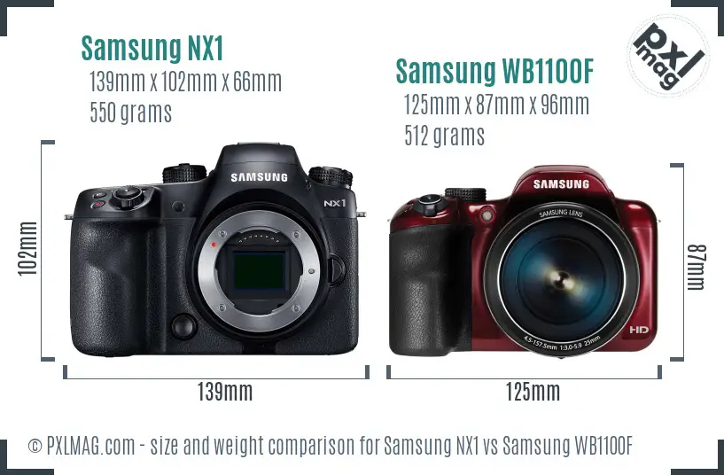 Samsung NX1 vs Samsung WB1100F size comparison