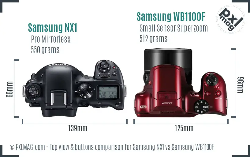 Samsung NX1 vs Samsung WB1100F top view buttons comparison