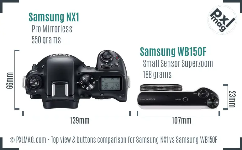 Samsung NX1 vs Samsung WB150F top view buttons comparison