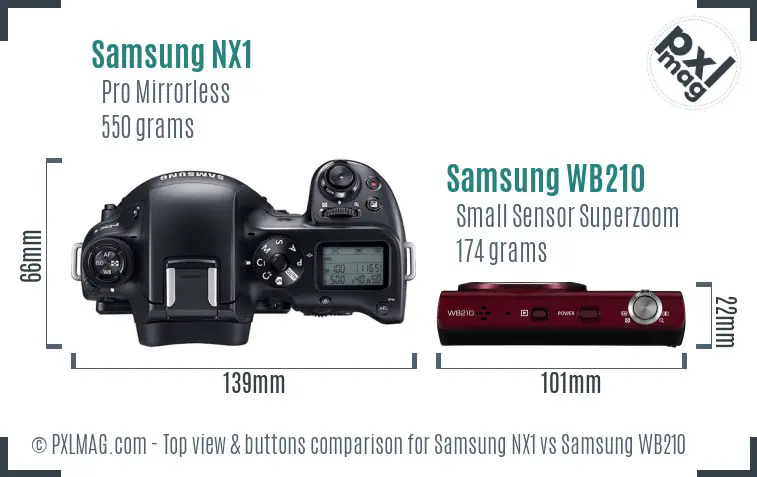 Samsung NX1 vs Samsung WB210 top view buttons comparison