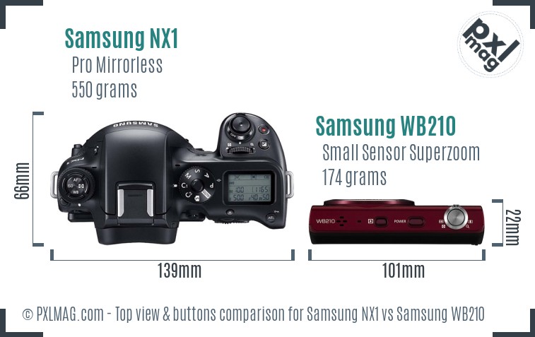 Samsung NX1 vs Samsung WB210 top view buttons comparison