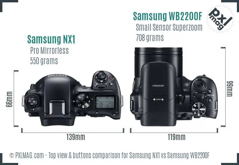 Samsung NX1 vs Samsung WB2200F top view buttons comparison