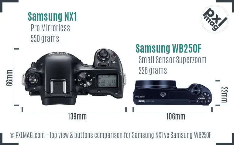 Samsung NX1 vs Samsung WB250F top view buttons comparison