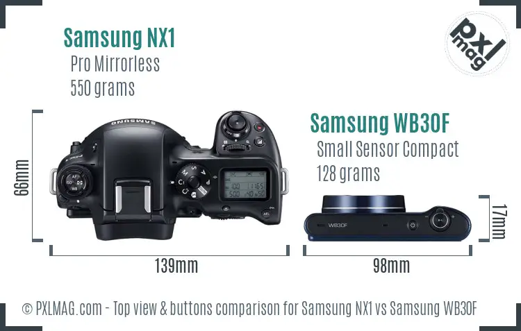 Samsung NX1 vs Samsung WB30F top view buttons comparison