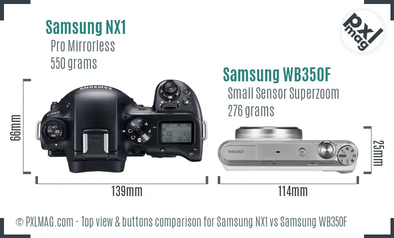 Samsung NX1 vs Samsung WB350F top view buttons comparison