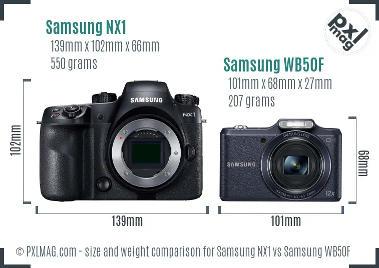 Samsung NX1 vs Samsung WB50F size comparison
