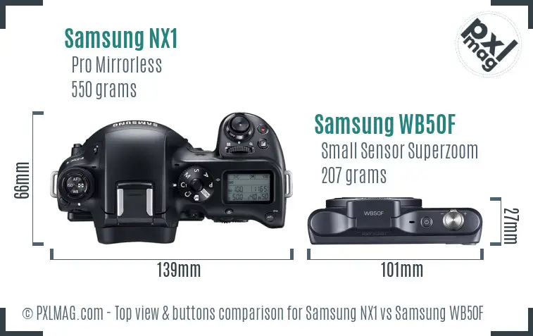 Samsung NX1 vs Samsung WB50F top view buttons comparison