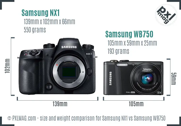 Samsung NX1 vs Samsung WB750 size comparison