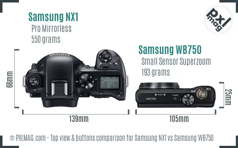 Samsung NX1 vs Samsung WB750 top view buttons comparison