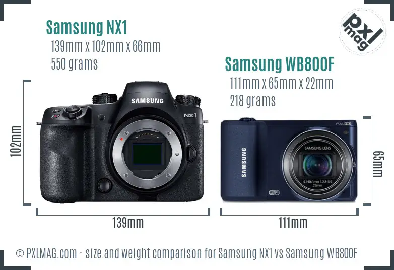 Samsung NX1 vs Samsung WB800F size comparison