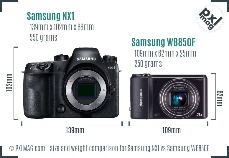 Samsung NX1 vs Samsung WB850F size comparison