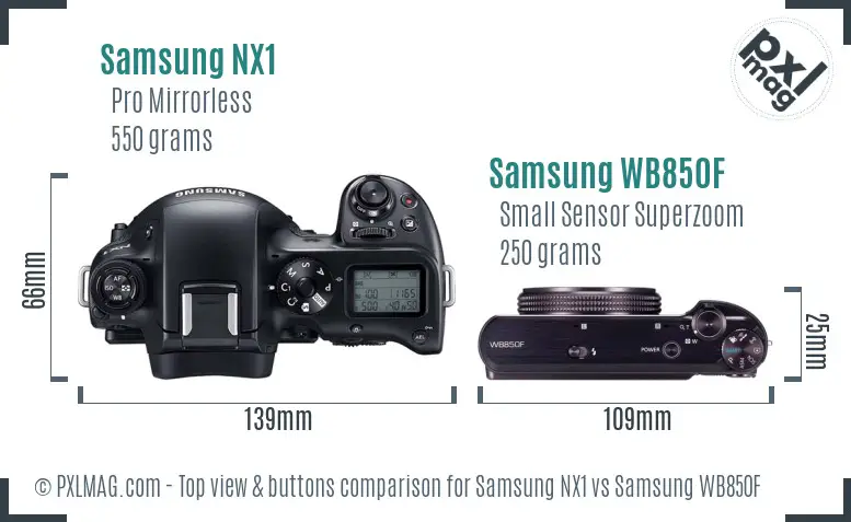Samsung NX1 vs Samsung WB850F top view buttons comparison