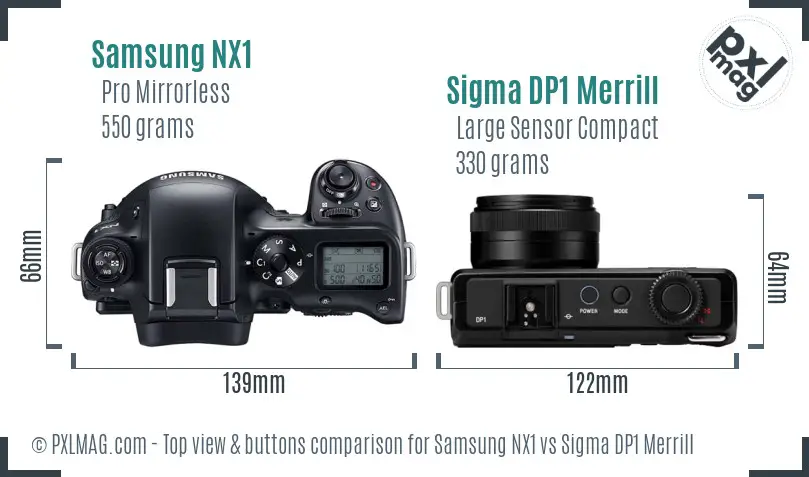 Samsung NX1 vs Sigma DP1 Merrill top view buttons comparison