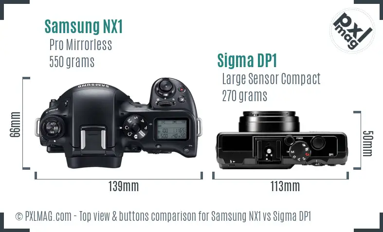 Samsung NX1 vs Sigma DP1 top view buttons comparison