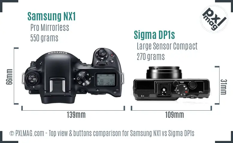 Samsung NX1 vs Sigma DP1s top view buttons comparison