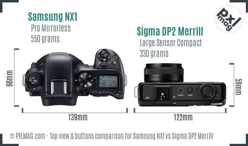Samsung NX1 vs Sigma DP2 Merrill top view buttons comparison