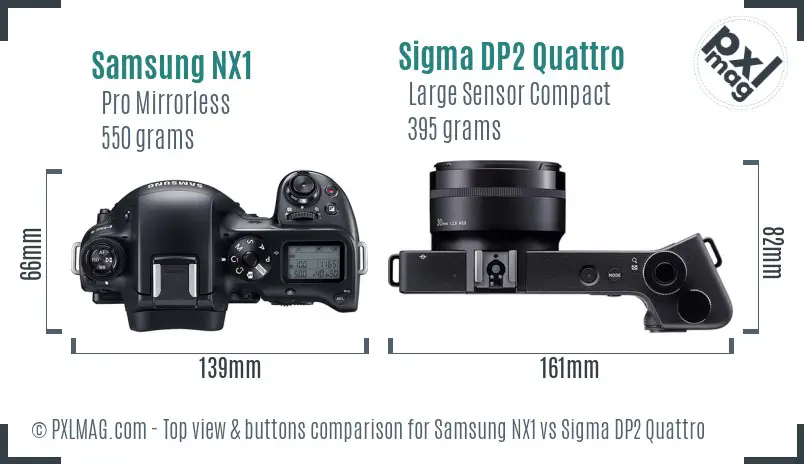 Samsung NX1 vs Sigma DP2 Quattro top view buttons comparison