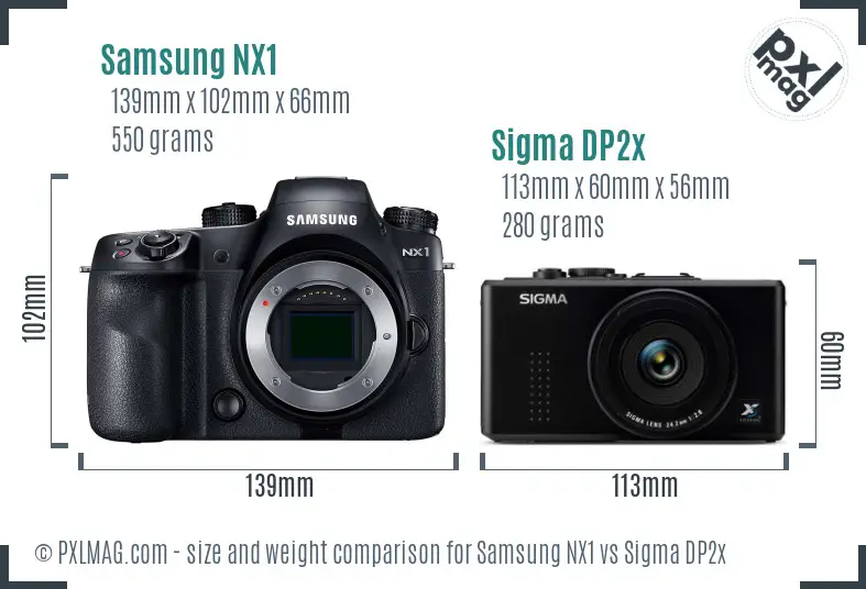 Samsung NX1 vs Sigma DP2x size comparison