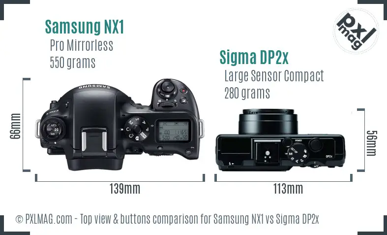 Samsung NX1 vs Sigma DP2x top view buttons comparison