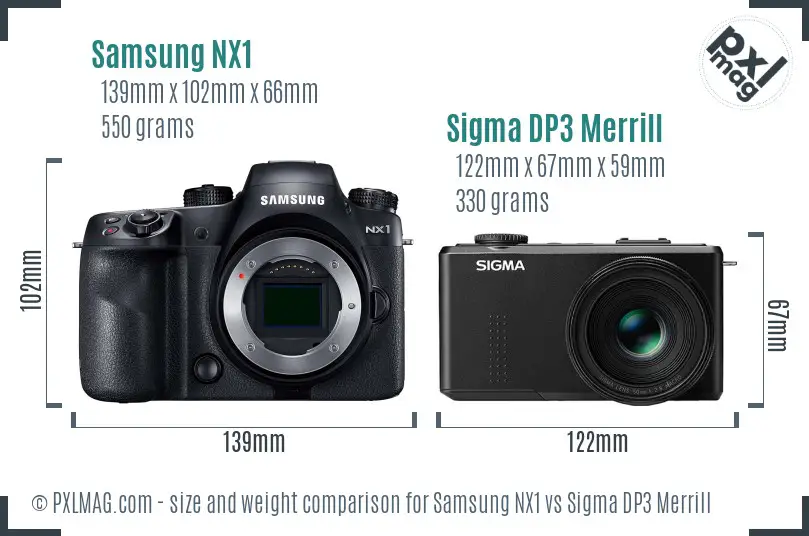 Samsung NX1 vs Sigma DP3 Merrill size comparison