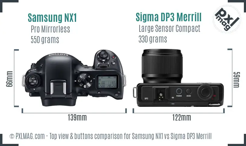 Samsung NX1 vs Sigma DP3 Merrill top view buttons comparison