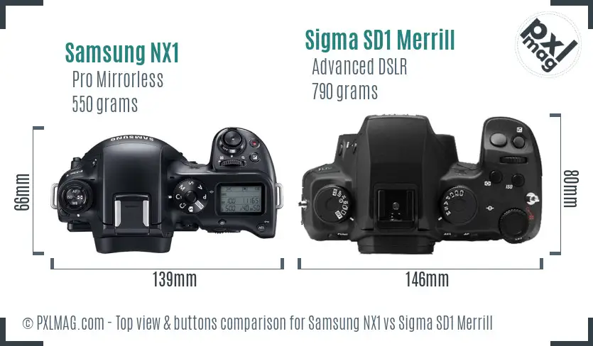 Samsung NX1 vs Sigma SD1 Merrill top view buttons comparison