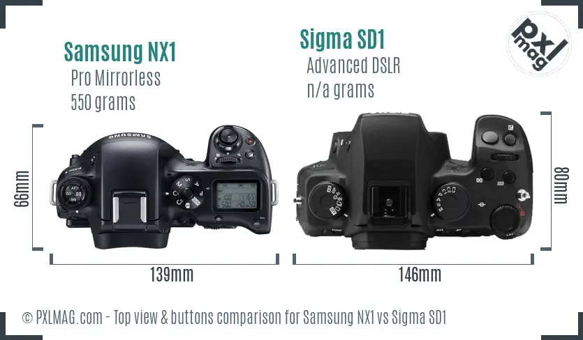 Samsung NX1 vs Sigma SD1 top view buttons comparison